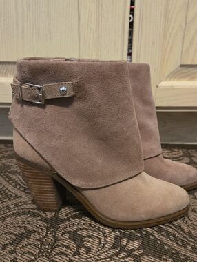 JESSICA Folded Suede Western Ankle Booties with Buckle Detail 6M/36